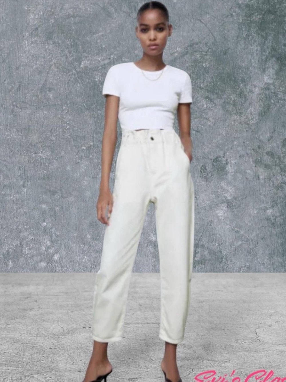 Zara Paper Bag Waist Barrel Jeans size 2 white cream EUC